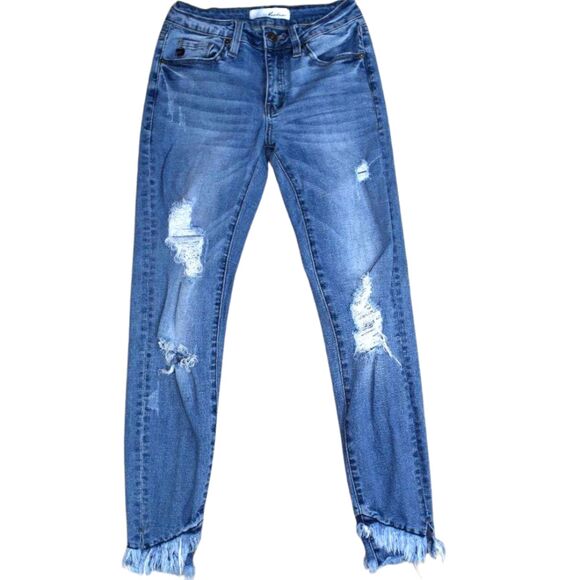 KanCan Estilo Distressed Skinny Jeans Size 25 Mid Rise Frayed Hem Denim - Picture 1 of 14